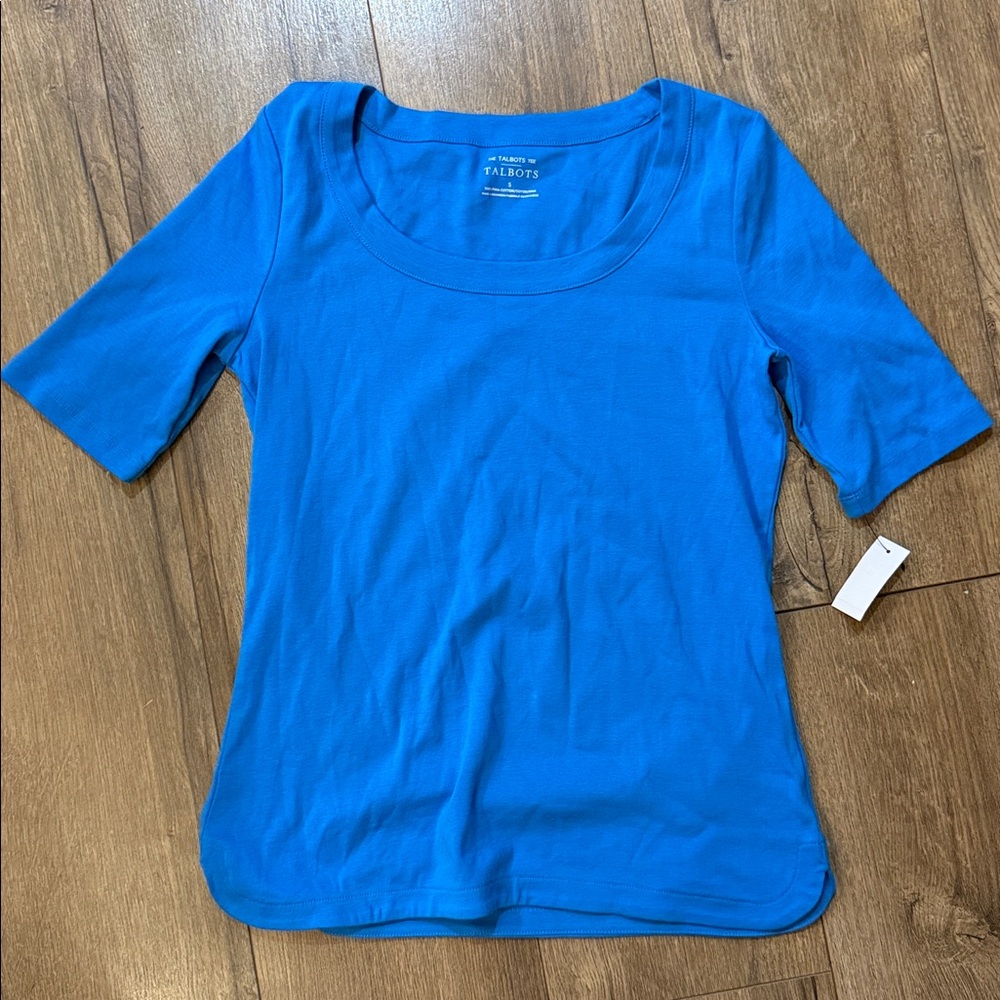 TALBOTS WOMENS SCOOP NECK CURVED HEM TEE SHIRTS Blue